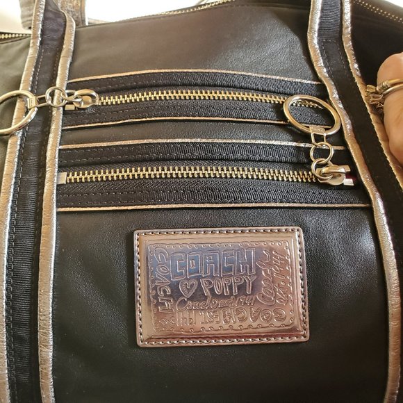 Like New Vintage Rare Coach Poppy Black Leather Tote Bag Purse - Picture 8 of 13